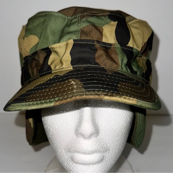 Late 80s US Military Issue Woodland Camo BDU Cap, Sz 7-3/8 - Picture 10 of 13
